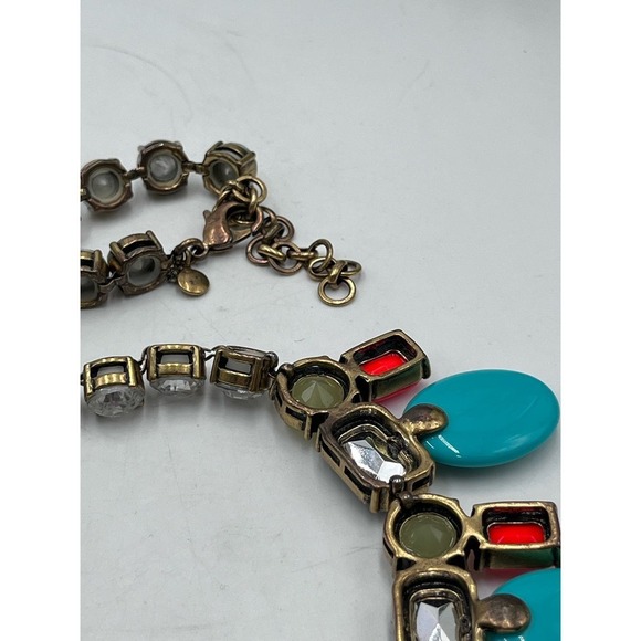 J. Crew‎ Aqua green and Coral orange stones rhinestones Necklace - Picture 9 of 10